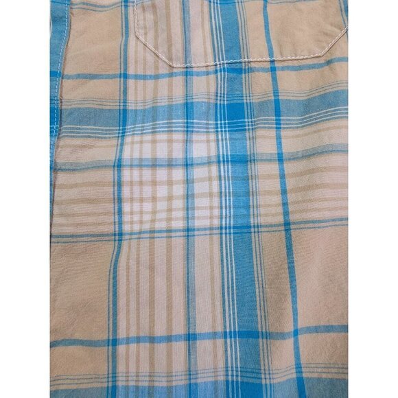 Columbia Size Large Men Tan Blue White Long Sleeve Button Down Pocket Logo Shirt - Picture 9 of 12